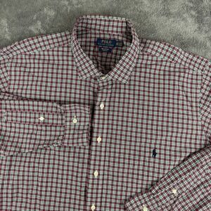 Ralph Lauren Polo Shirt Mens 3XB Red Green Plaid Button Down Stretch Big Tall